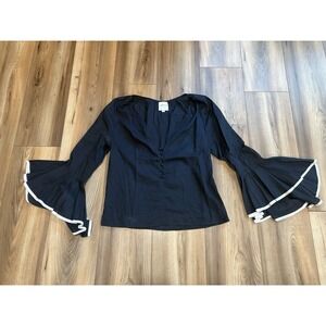 MISA Los Angeles Small Black Blouse Flair Sleeves Milkmaid Whimsigoth Fairy